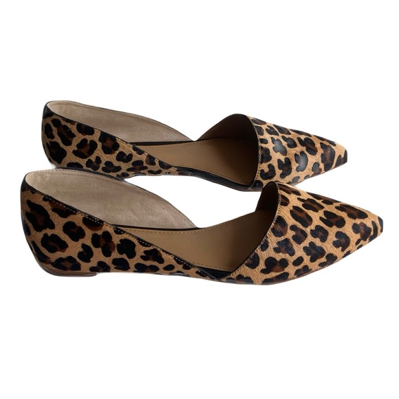 J. Crew Zoe Leopard Calf Hair d'Orsay Flats Size 8 Pointy Toe Fall Office NIB - Picture 2 of 14